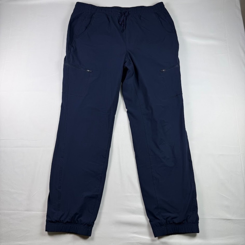 Eddie Bauer Womens Flannel Lined Cargo Pants Navy Blue Plaid Jogger Size 12